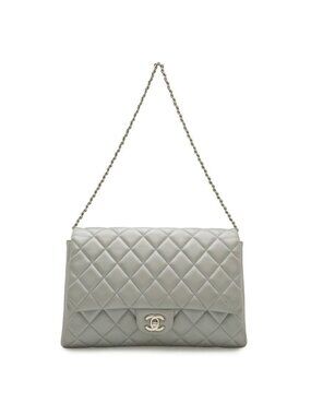Chanel Quilted CC Logo Chain Bag Shoulder Semi Leather Silver
